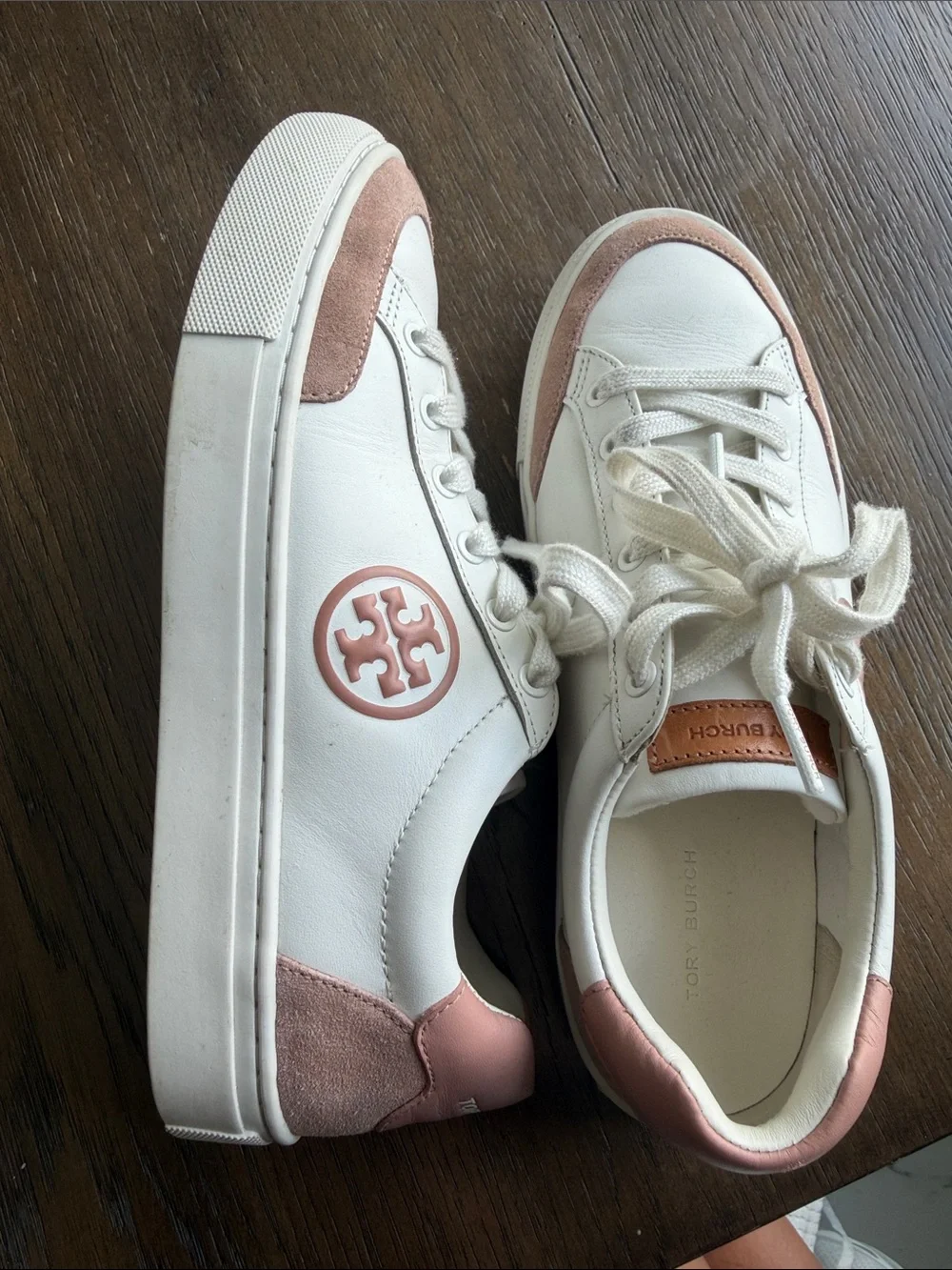 Tory Burch White Sneakers with Blush Pink Accents